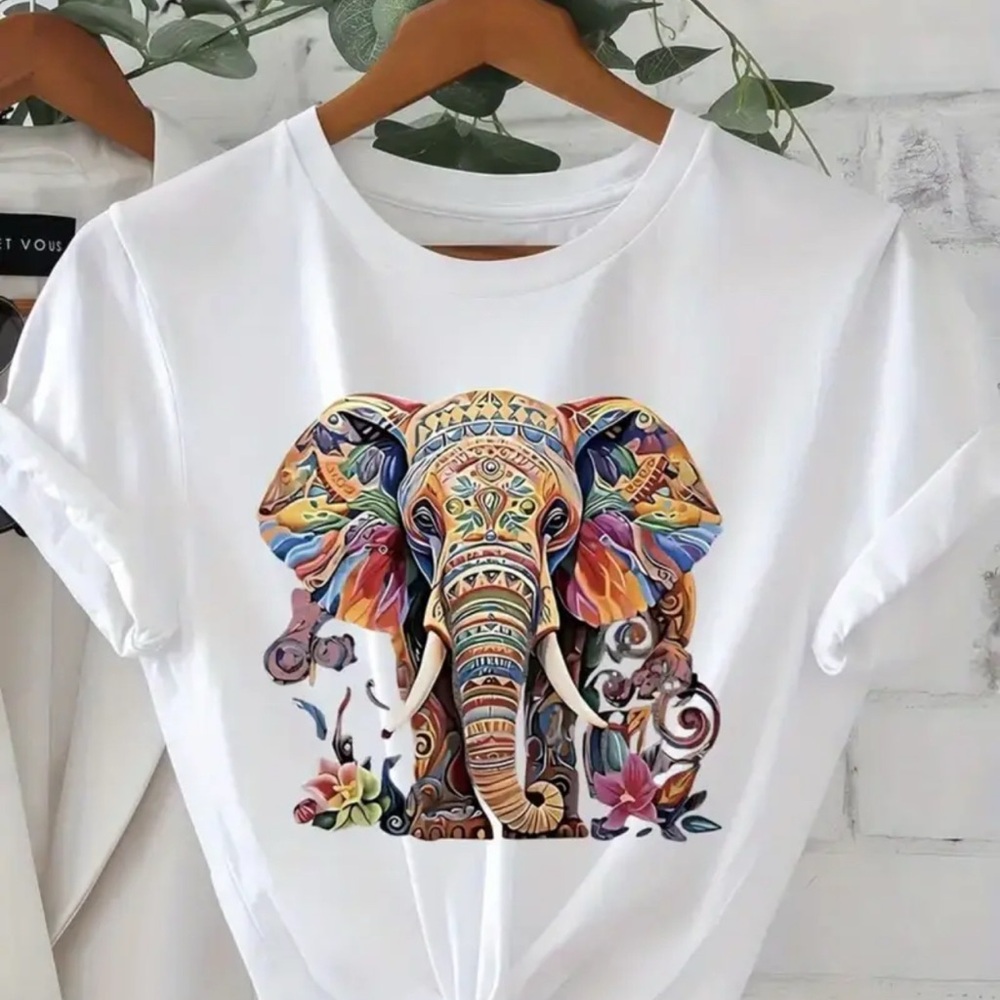 Elephant Graphic Tee Shirt Colorful White Cotton UNISEX Plus Size 2XL